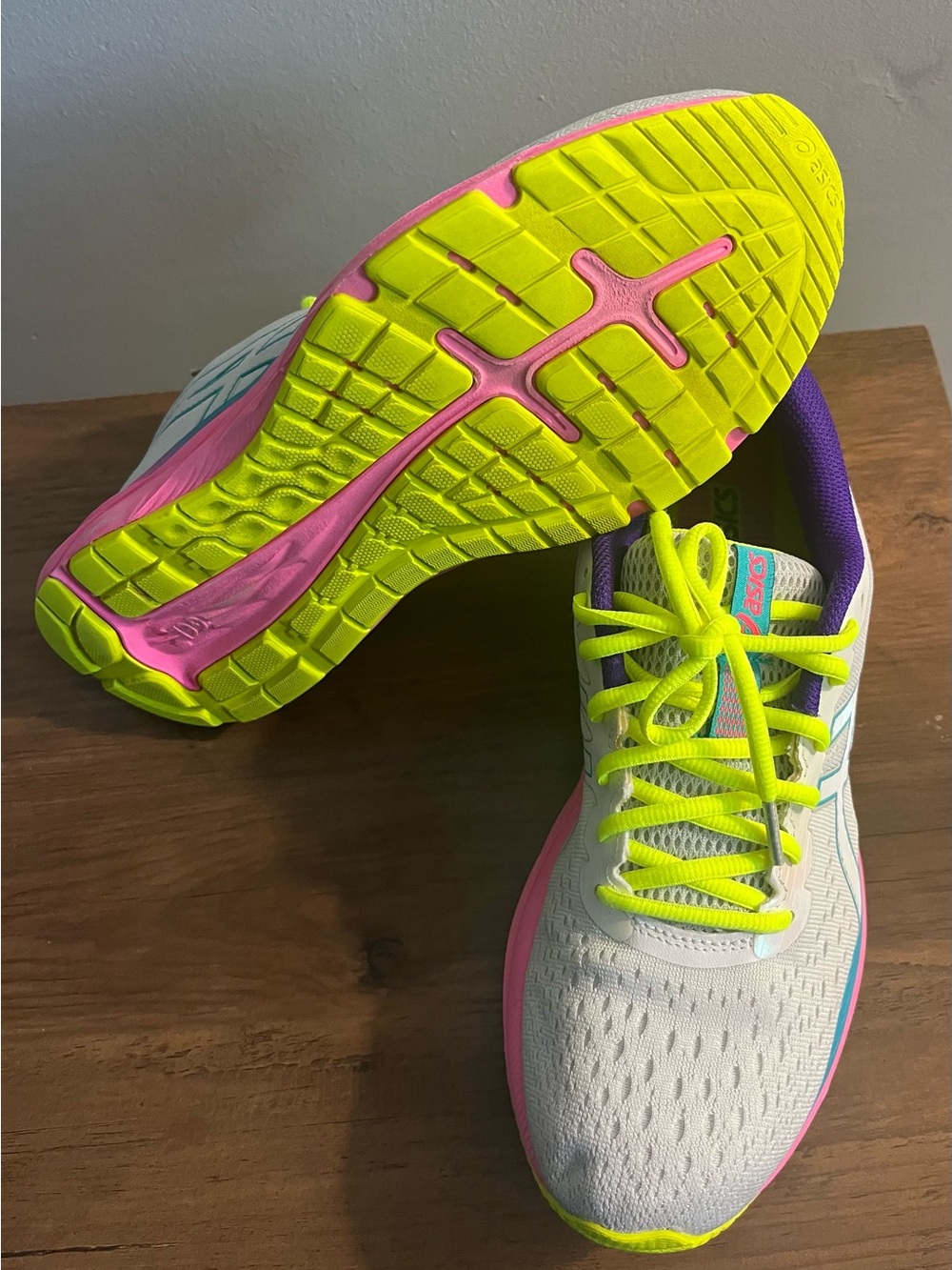 ASICS Women's White Running Shoes with Neon Yellow, Pink & Teal Accents - Picture 5 of 10